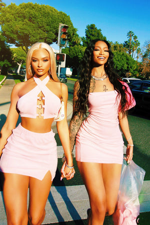 Pink Sorella Velour Mini Skirt