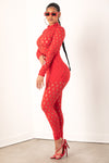 Hollow Out Fishnet Set -Red