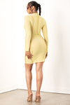 Yellow Long Sleeve Mesh Mini Dress