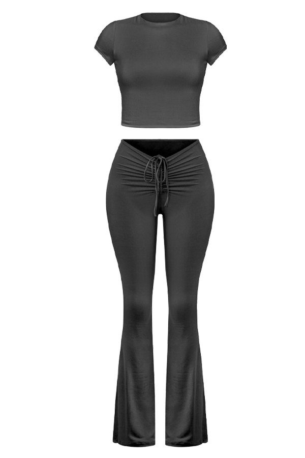 Black Ruched Flare Pants & Top Set