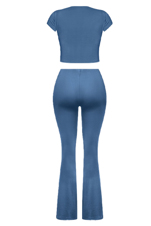 Navy Ruched Flare Pants & Top Set