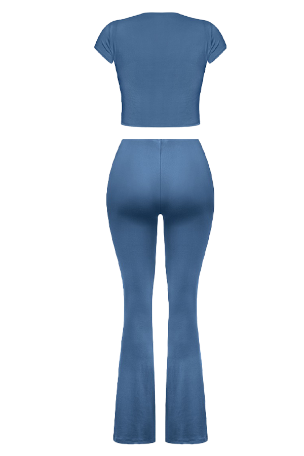 Navy Ruched Flare Pants Top Set