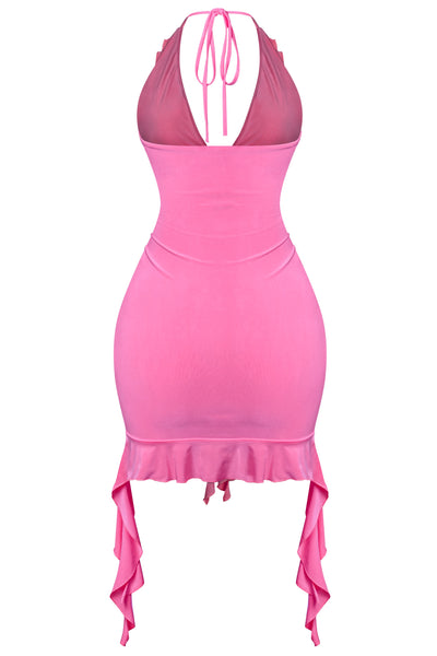 Halter Ruffled Mini Dress Pink