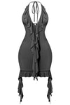 Halter Ruffled Mini Dress Black