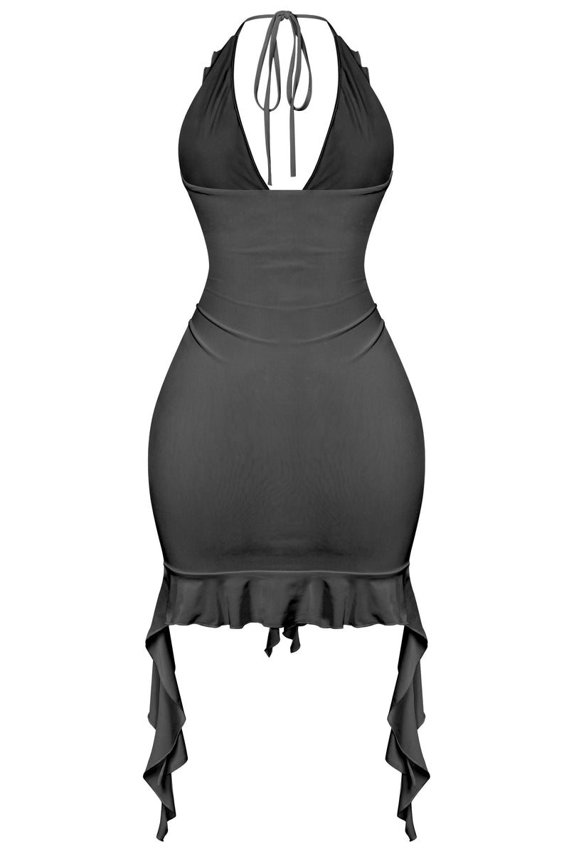 Halter Ruffled Mini Dress Black