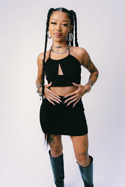 Halter Top Ruched Mini Skirt Set