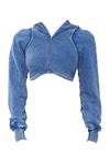 Blue Washed Cropped Zip Up Hoodie