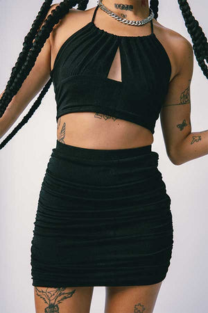 Halter Top & Ruched Mini Skirt Set