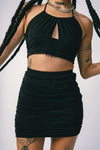 Halter Top Ruched Mini Skirt Set