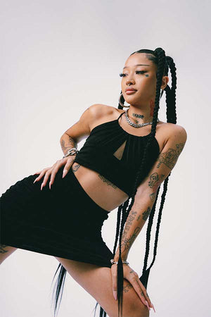 Halter Top & Ruched Mini Skirt Set