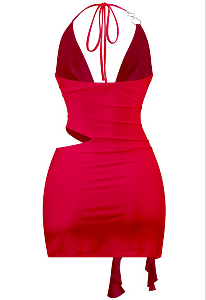 Red Halter Front Slit Mini Dress Small by Sorella Boutique Red Halter Front Slit Mini Dress Small by Sorella Boutique