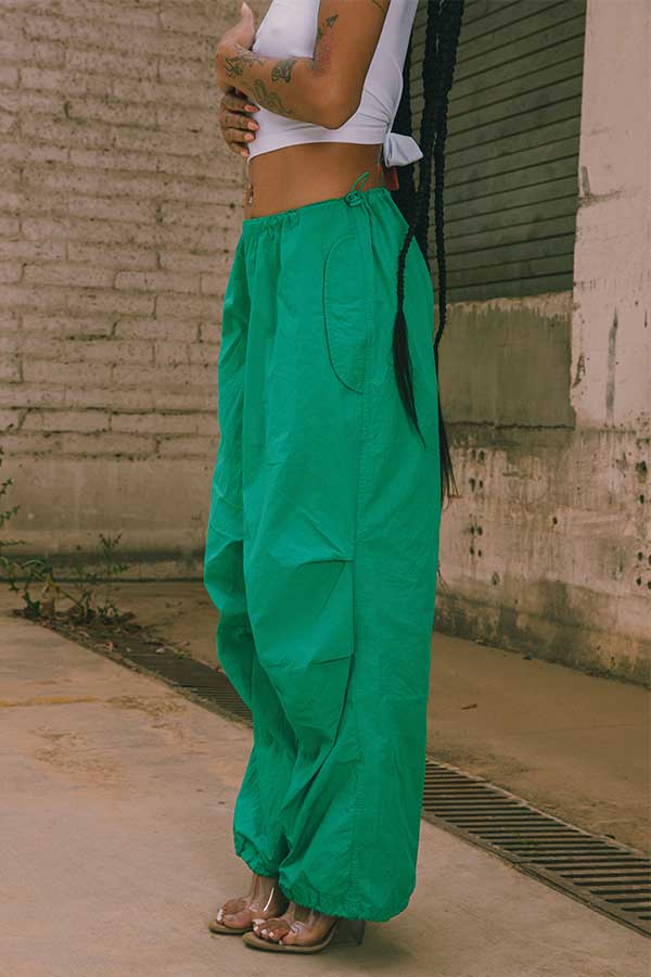 Green High Rise Parachute Wide Pant - sosorella