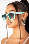 Green Square Retro Frame Sunglasses