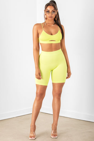 Lime Basic Ribbed Biker Shorts