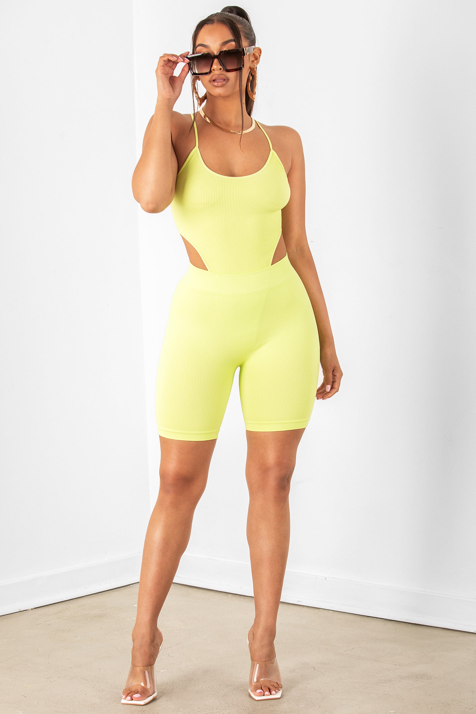 Lime Basic Ribbed Biker Shorts