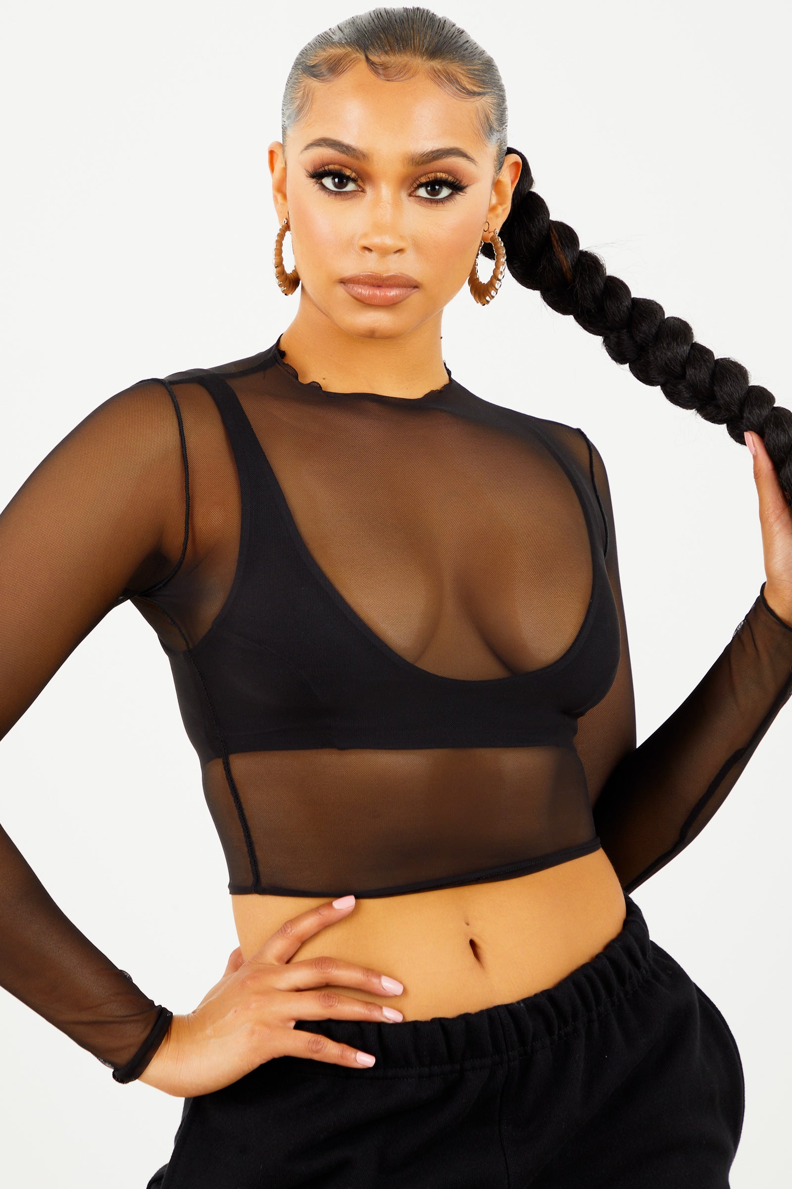 Sorella Black Mesh Long Sleeve Top