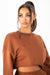 Brown Raw Cut Cropped Crewneck