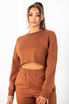 Brown Raw Cut Cropped Crewneck