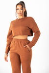 Brown Raw Cut Cropped Crewneck