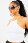 White Ribbed Elastic Strap Racer Tank