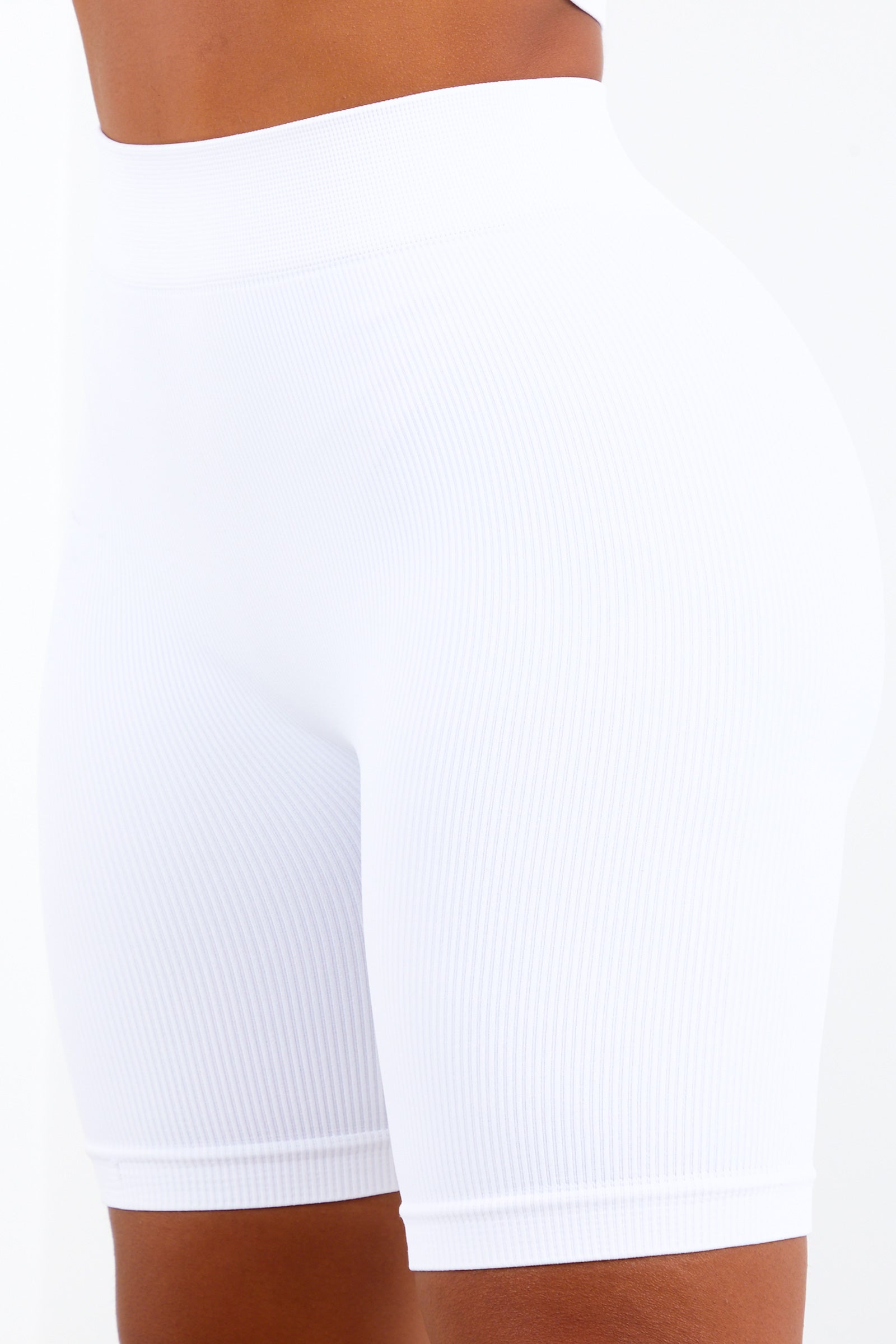 white ribbed biker shorts