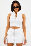 Sorella White Ribbed Zip Up Mini Skirt