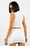 Sorella White Ribbed Zip Up Mini Skirt