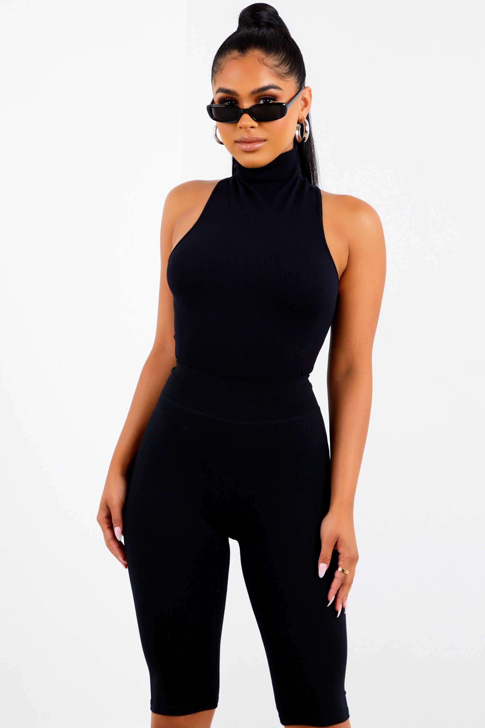 Black Basic Mock Neck Top