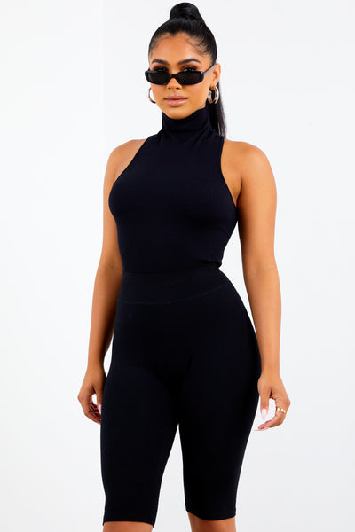 Black Basic Mock Neck Top