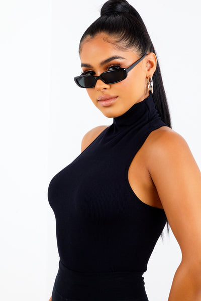 Black Basic Mock Neck Top