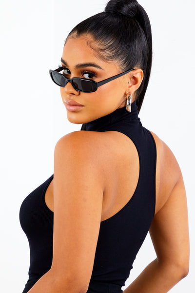 Black Basic Mock Neck Top
