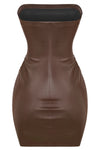 Brown Faux Leather Tube Top Mini Dress