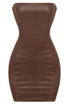 Brown Faux Leather Tube Top Mini Dress