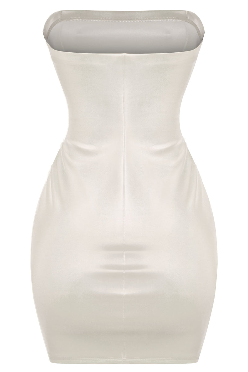 Ivory Faux Leather Tube Top Mini Dress