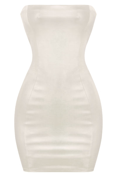 Ivory Faux Leather Tube Top Mini Dress