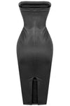 Black Tube Top Faux Leather Midi Dress