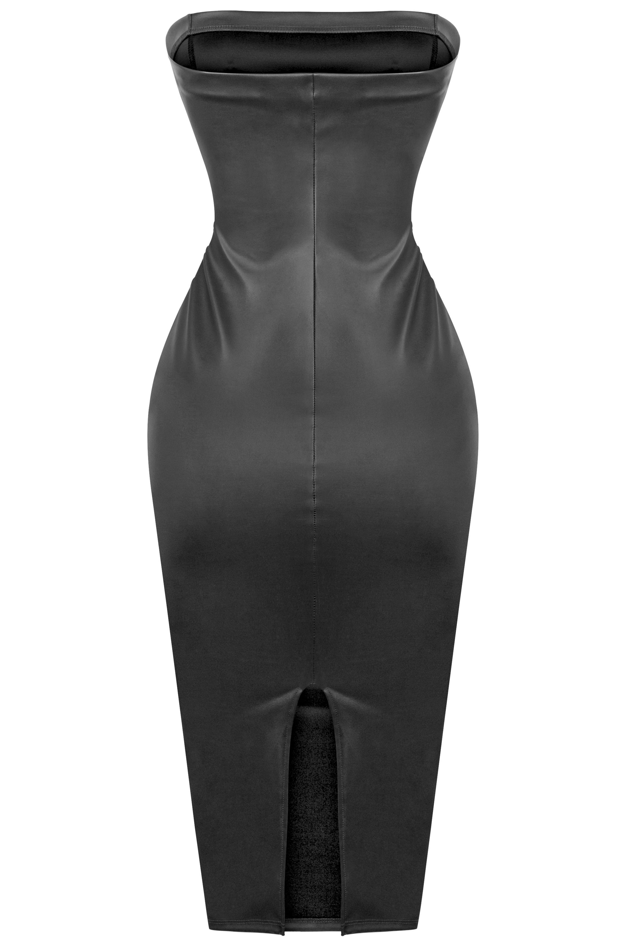 Black Tube Top Faux Leather Midi Dress - sosorella