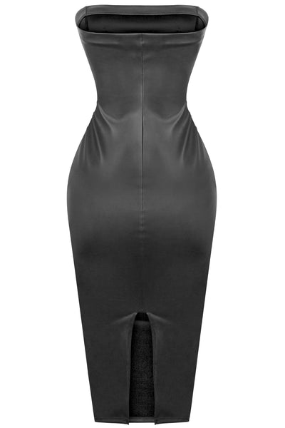 Black Tube Top Faux Leather Midi Dress