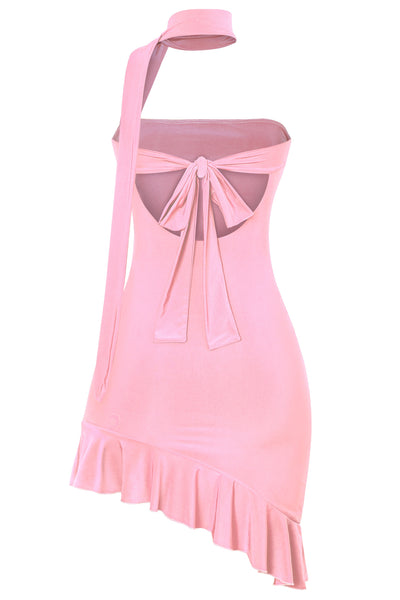 Pink Neck Sash Mini Dress