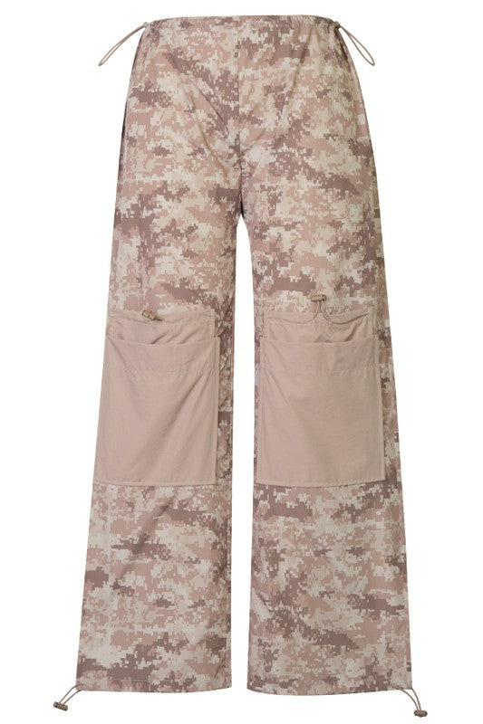 Multi Camo Print Parachute Pants sosorella