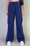 Navy Piping Detail Parachute Pants