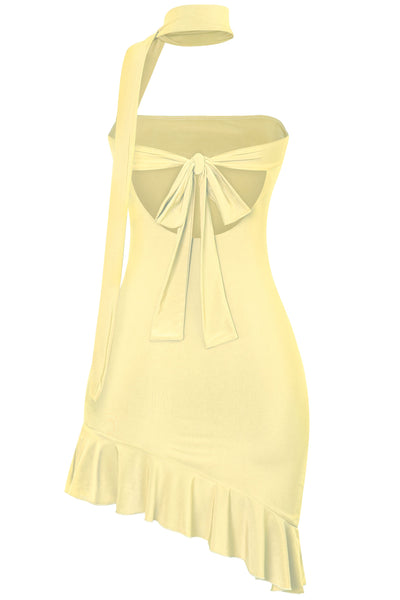 Yellow Neck Sash Mini Dress
