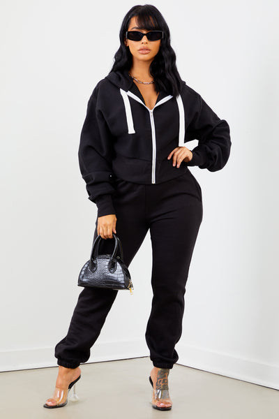 Black Solid Zip Up Jacket