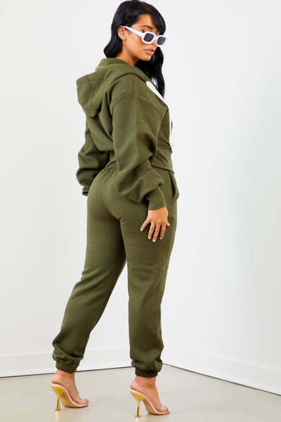 Olive Solid Zip Up Jacket