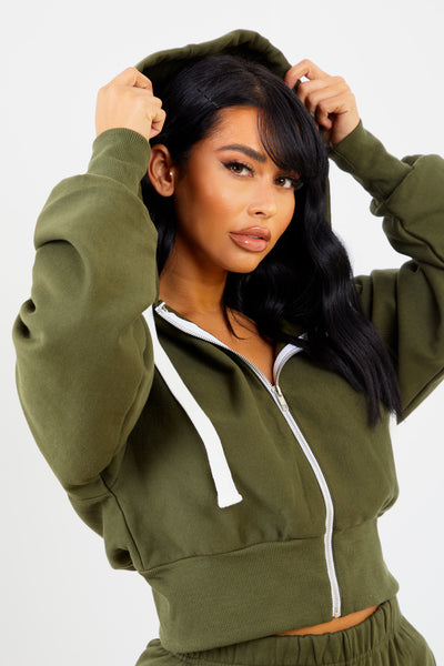 Olive Solid Zip Up Jacket