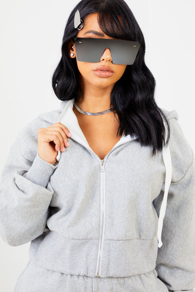 Heather Grey Solid Zip Up Jacket