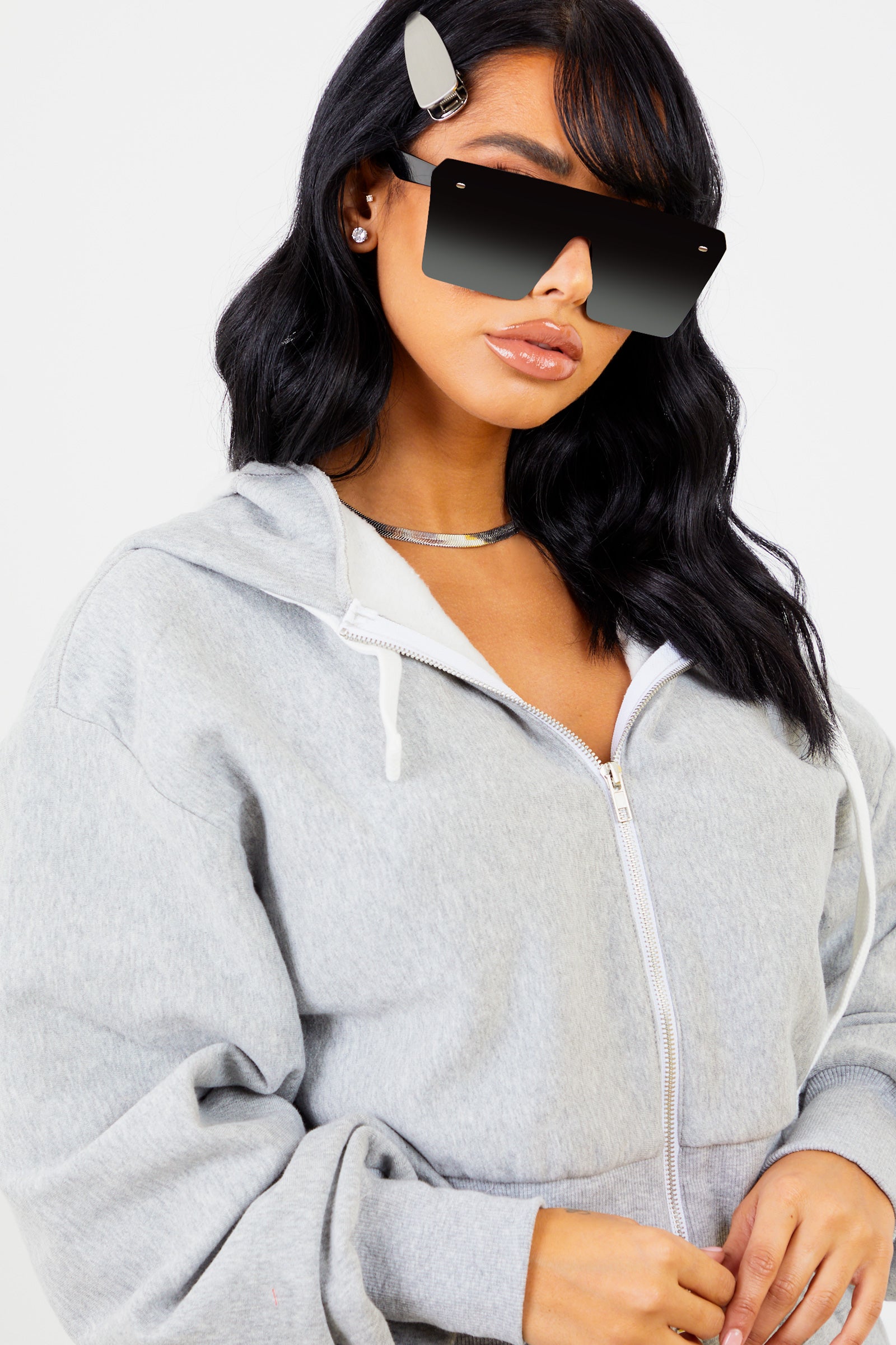 Heather Grey Solid Zip Up Jacket