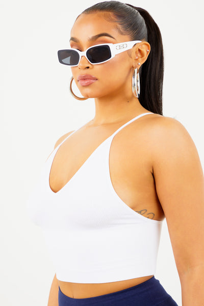 White Deep V Cropped Cami