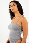 Basic Square Neck Bodysuit - Grey.