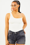 Cream Basic One Shoulder Top